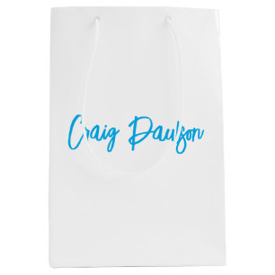 Bolsa De Regalo Mediana Caligrafía de tu nombre blanco azul única minimali
