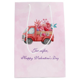 Bolsa De Regalo Mediana Camión de amor lindo con corazones y flores