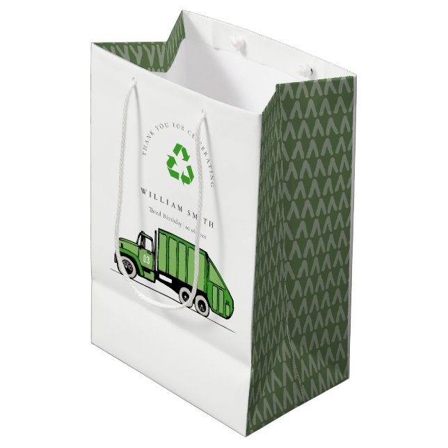 Bolsa De Regalo Mediana Camión de basura verde lindo niños de cualquier ed (Angulo Anverso)