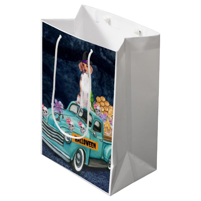 Bolsa De Regalo Mediana Camión de Beagle Dog Halloween Noche de miedo (Angulo Anverso)
