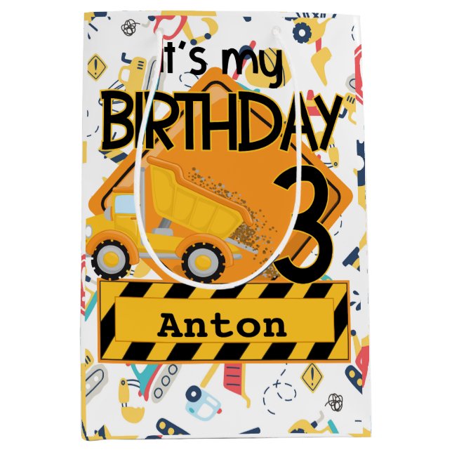 Bolsa De Regalo Mediana Camión de camiones amarillos de construcción 3er c (Anverso)