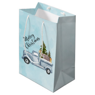Bolsa De Regalo Mediana Camión de Feliz Navidad con Animales Adorables