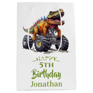 Bolsa De Regalo Mediana Camión Monstruo de Dinosaurio Verde T-Rex,