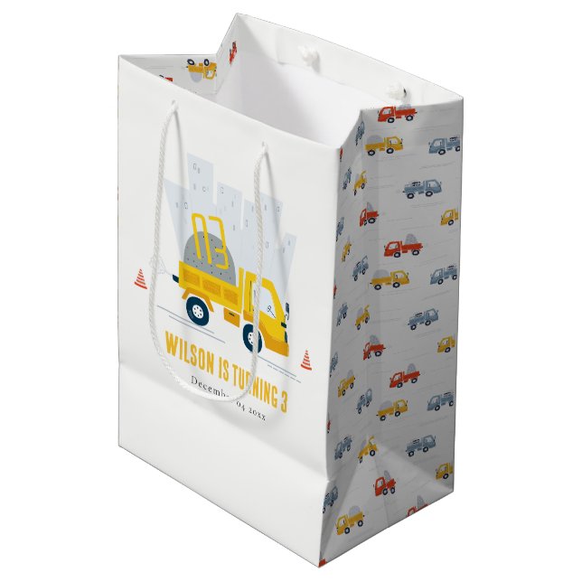 Bolsa De Regalo Mediana Camión volcado Vehículo de construcción Niños Cump (Angulo Anverso)
