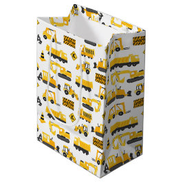 Bolsa De Regalo Mediana Camiones de construcción y Rótulos Patrón blanco