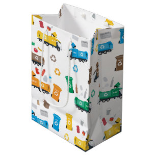 Bolsa De Regalo Mediana Camiones y papeleras de basura para reciclaje colo