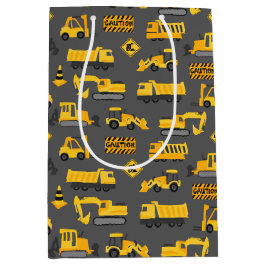 Bolsa De Regalo Mediana Camiones y Rótulos de construcción Gris