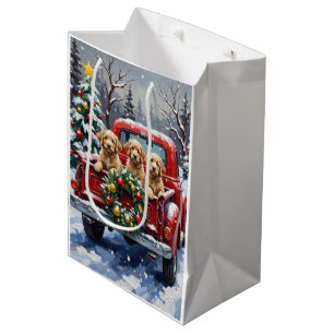 Bolsa De Regalo Mediana Camioneta Roja de Navidad Cockapoo Fiesta