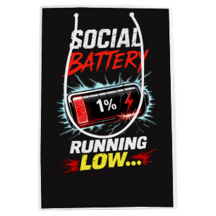 Bolsa De Regalo Mediana Camiseta Divertida de Introvertido con Batería Soc