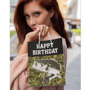 Bolsa De Regalo Mediana Camo Bass Fishing Rugged Happy Birday Men