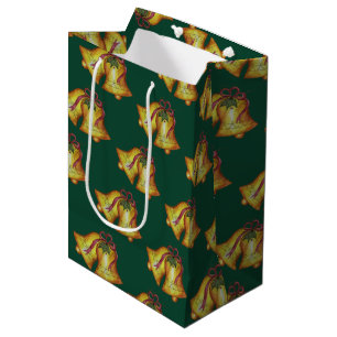 Bolsa De Regalo Mediana Campanas de Navidad Verdes Tradicionales Fiesta