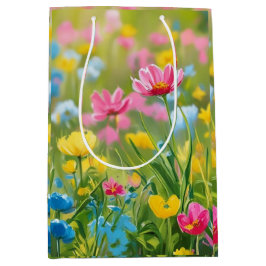 Bolsa De Regalo Mediana Campos de Flores Salvajes de Color Verde Amarillo 