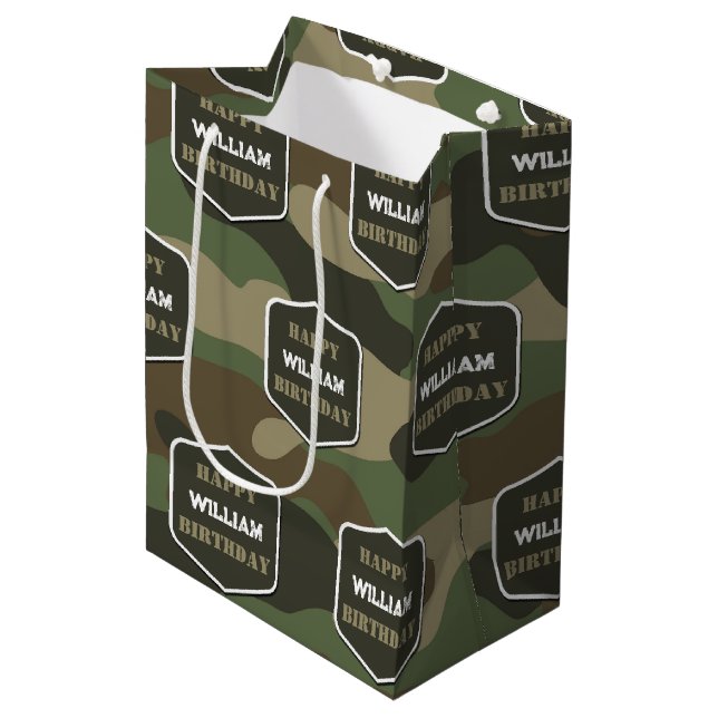 Bolsa De Regalo Mediana Camuflaje Camo Verde Ejército Monograma Nombre de  (Angulo Anverso)