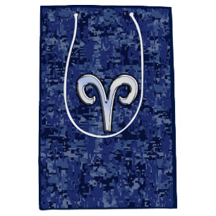 Bolsa De Regalo Mediana Camuflaje digital azul del Rótulo Aries Zodiac