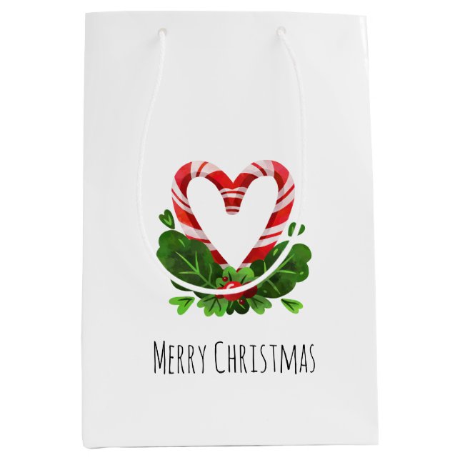 Bolsa De Regalo Mediana Candy Cane Heart Merry Navidad Festividad (Anverso)