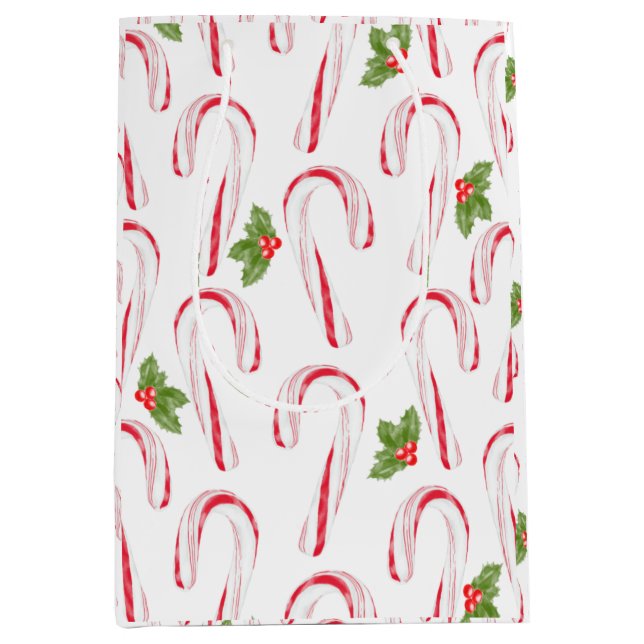 Bolsa De Regalo Mediana Candy Canes y Holly Gift Bag (Anverso)