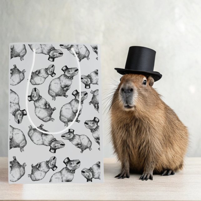 Bolsa De Regalo Mediana Capibara Con Sombrero Superior (Capybara gift Bag )