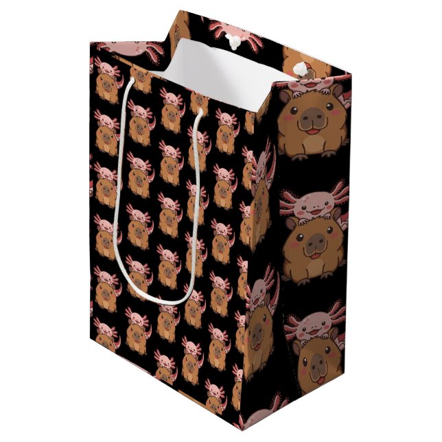Bolsa De Regalo Mediana Capybara Axolotl Kawaii Animal Lover Zoo Day (Angulo Anverso)