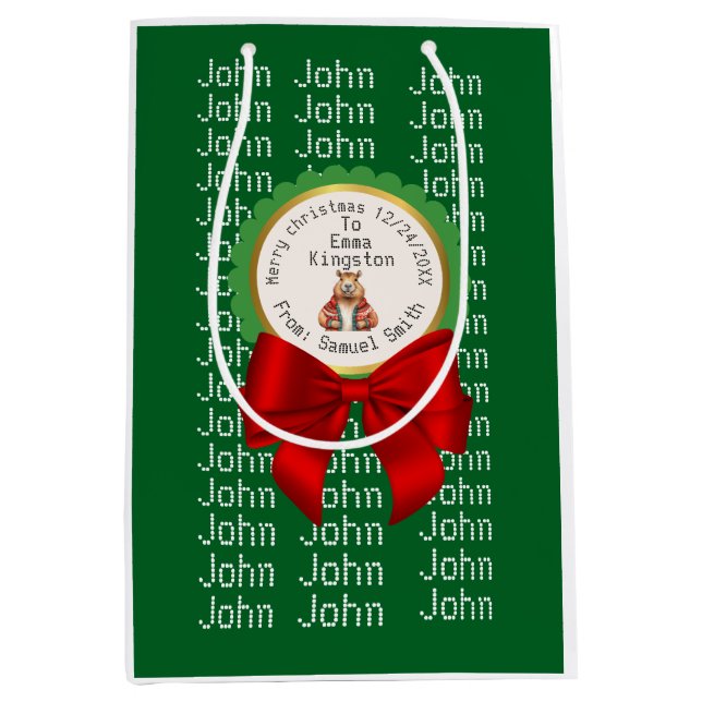 Bolsa De Regalo Mediana CAPYBARA green XMAS NAME EDITABLE  (Anverso)