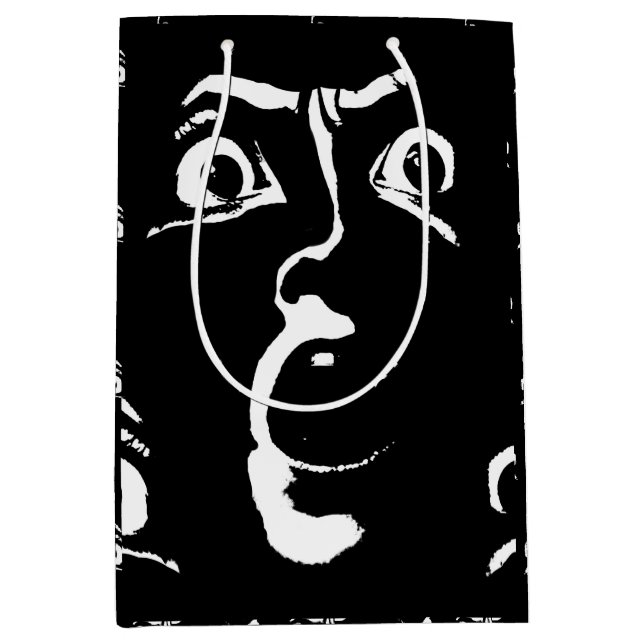 Bolsa De Regalo Mediana cara de horror en blanco y negro (Anverso)