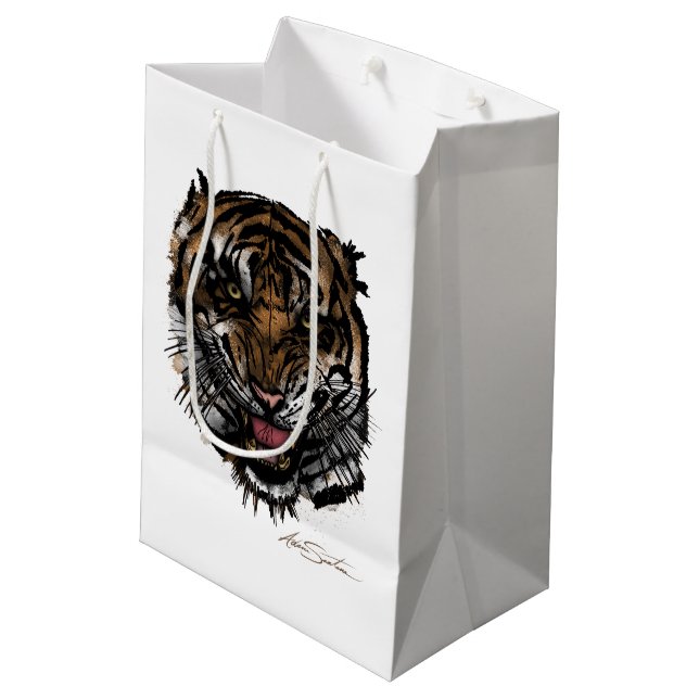 Bolsa De Regalo Mediana Cara de tigre (diseño de firma) (Angulo reverso)