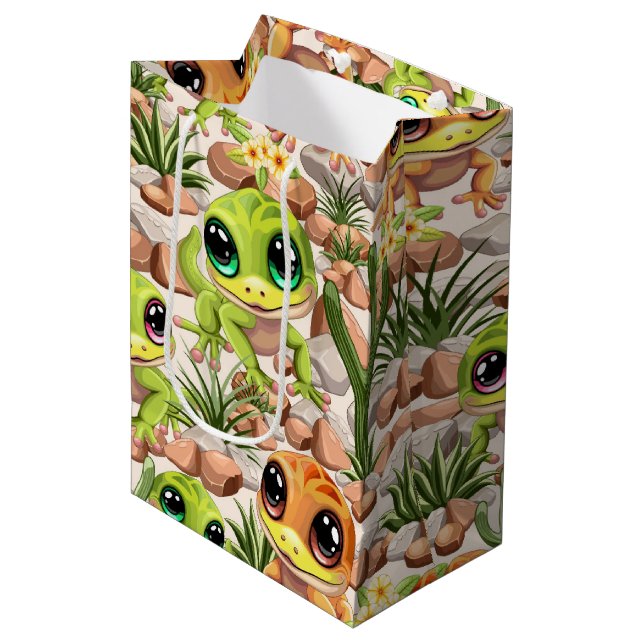 Bolsa De Regalo Mediana Caracteres de dibujos animados de Baby Geckos Cute (Angulo Anverso)
