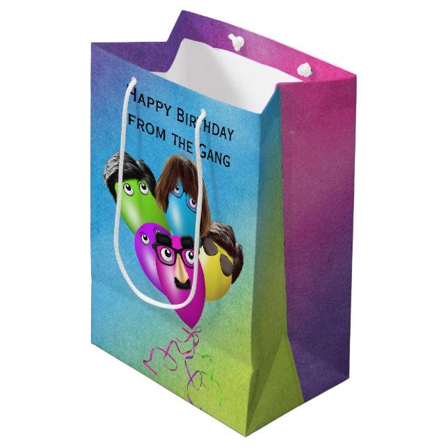 Bolsa De Regalo Mediana Caracteres de los globos de cumpleaños arcoiris (Angulo Anverso)
