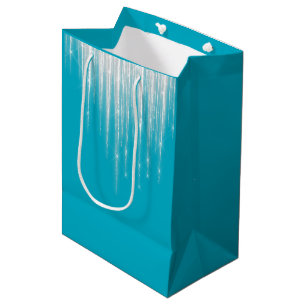 Bolsa De Regalo Mediana Carámbanos de Navidad Aqua Azul