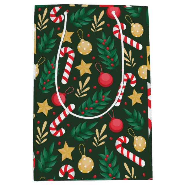 Bolsa De Regalo Mediana caramelos clásicos y hojas Navidades (Anverso)