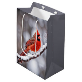 Bolsa De Regalo Mediana Cardenal De Cumpleaños En La Rama De Invierno