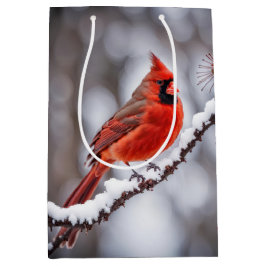 Bolsa De Regalo Mediana Cardenal De Cumpleaños En La Rama De Invierno
