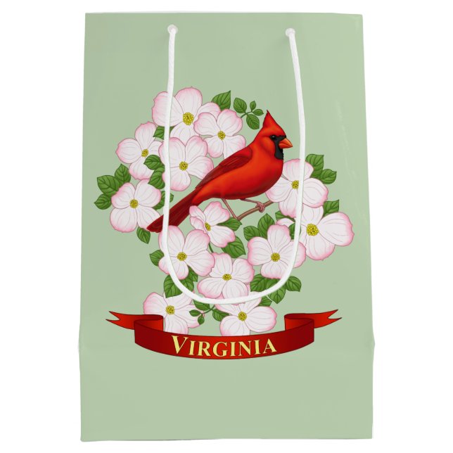 Bolsa De Regalo Mediana Cardenal estatal de Virginia Bird and Dogwood Flow (Reverso)
