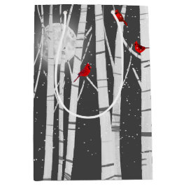 Bolsa De Regalo Mediana Cardenales rojos en árbol de bircas