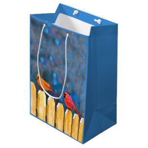 Bolsa De Regalo Mediana Cardenales sobre la pintura de la cerca - Arte ori
