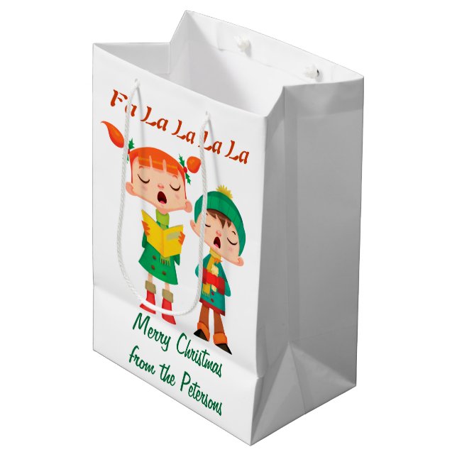 Bolsa De Regalo Mediana Carolers retros del navidad del dibujo animado (Angulo Anverso)