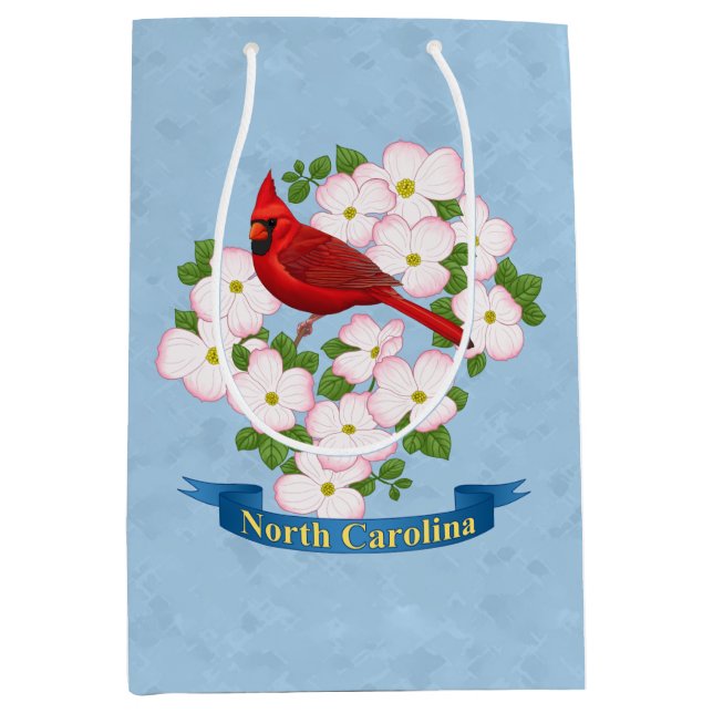 Bolsa De Regalo Mediana Carolina del Norte Cardenal Estatal Bird Dogwood F (Anverso)