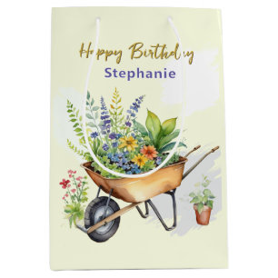 Bolsa De Regalo Mediana Carretilla de Jardín Feliz Cumpleaños Personalizad