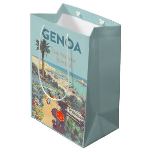 Bolsa De Regalo Mediana Cartel de viaje vintage de Génova Riviera italiana