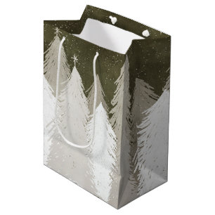 Bolsa De Regalo Mediana Cartón de pinos blancos y grises cubiertos de niev
