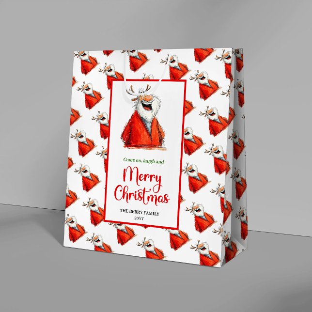 Bolsa De Regalo Mediana Cartoon Santa Claus playful holiday kids gift bag  (Cartoon Santa Claus playful holiday gift bag for kids)