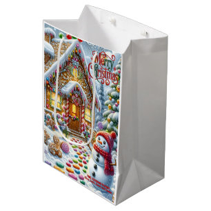 Bolsa De Regalo Mediana Casa de Pan de Jengibre con Navidad de Muñeco de N