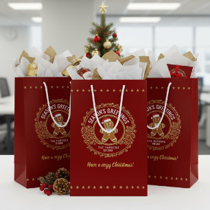Bolsa De Regalo Mediana Casa de Troncos y Pan de Jengibre Navidad ID1217