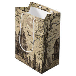 Bolsa De Regalo Mediana Casa embrujada vintage y luna llena