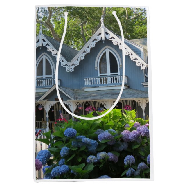 Bolsa De Regalo Mediana Casa victoriana en azul - Viñetería de Martha (Anverso)