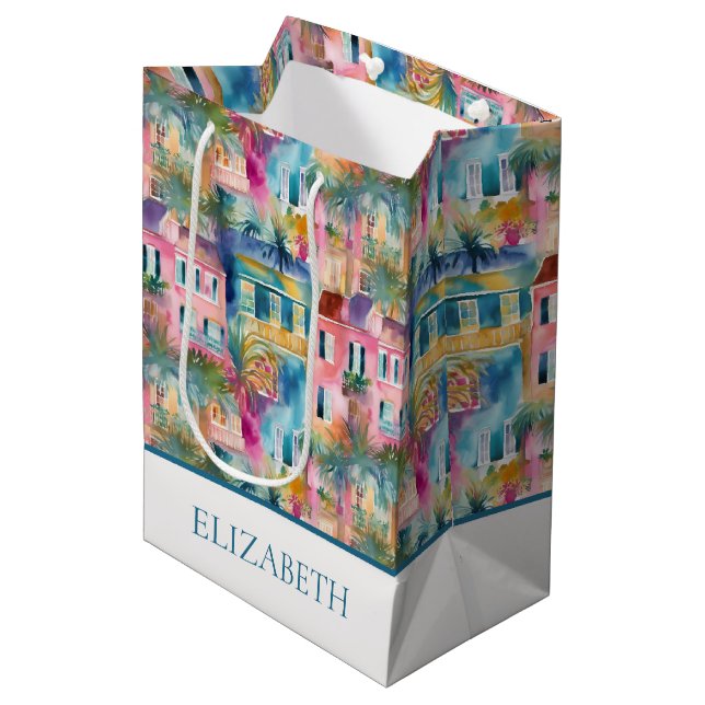 Bolsa De Regalo Mediana Casas Charleston Preppy Personalizadas (Angulo Anverso)