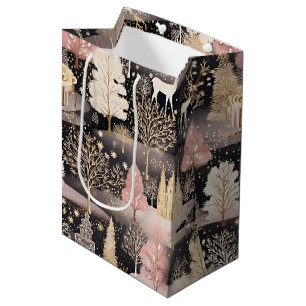 Bolsa De Regalo Mediana Castillo de Fantasía de Ciervo de Invierno Rosa (3