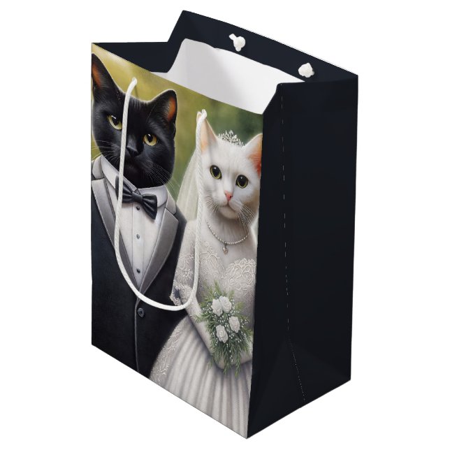 Bolsa De Regalo Mediana Cat Bride y Groom (Angulo Anverso)