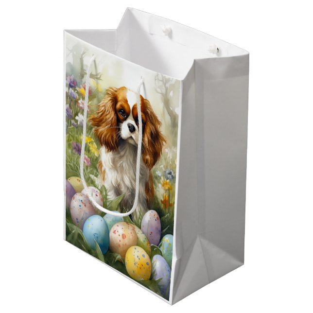 Bolsa De Regalo Mediana Cavalier King Charles Spaniel con huevos de Pascua (Angulo Anverso)