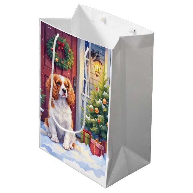 Bolsa De Regalo Mediana Cavalier King Charles Spaniel Snowy Christmas (Angulo Anverso)