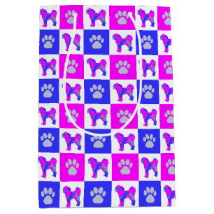 Bolsa De Regalo Mediana Cavapoo Perro & Huella Rosa y Azul